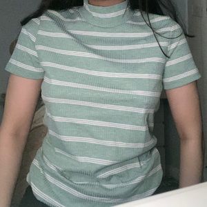 Sage green striped mock neck top